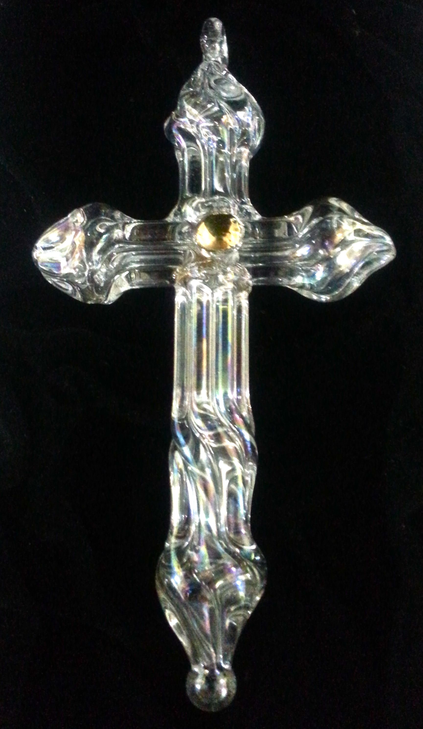 Hand blown glass cross christmas ornament